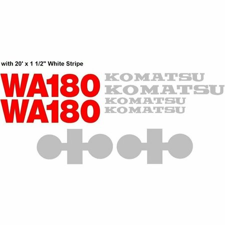 AFTERMARKET Decal Set for Komatsu Wheel Loader WA180 with 20' x 1 12 White Stripe KOMWA180DECALSET